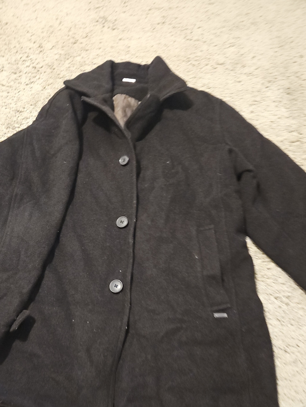Calvin Klein Black Single-Breasted Wool Pea Coat